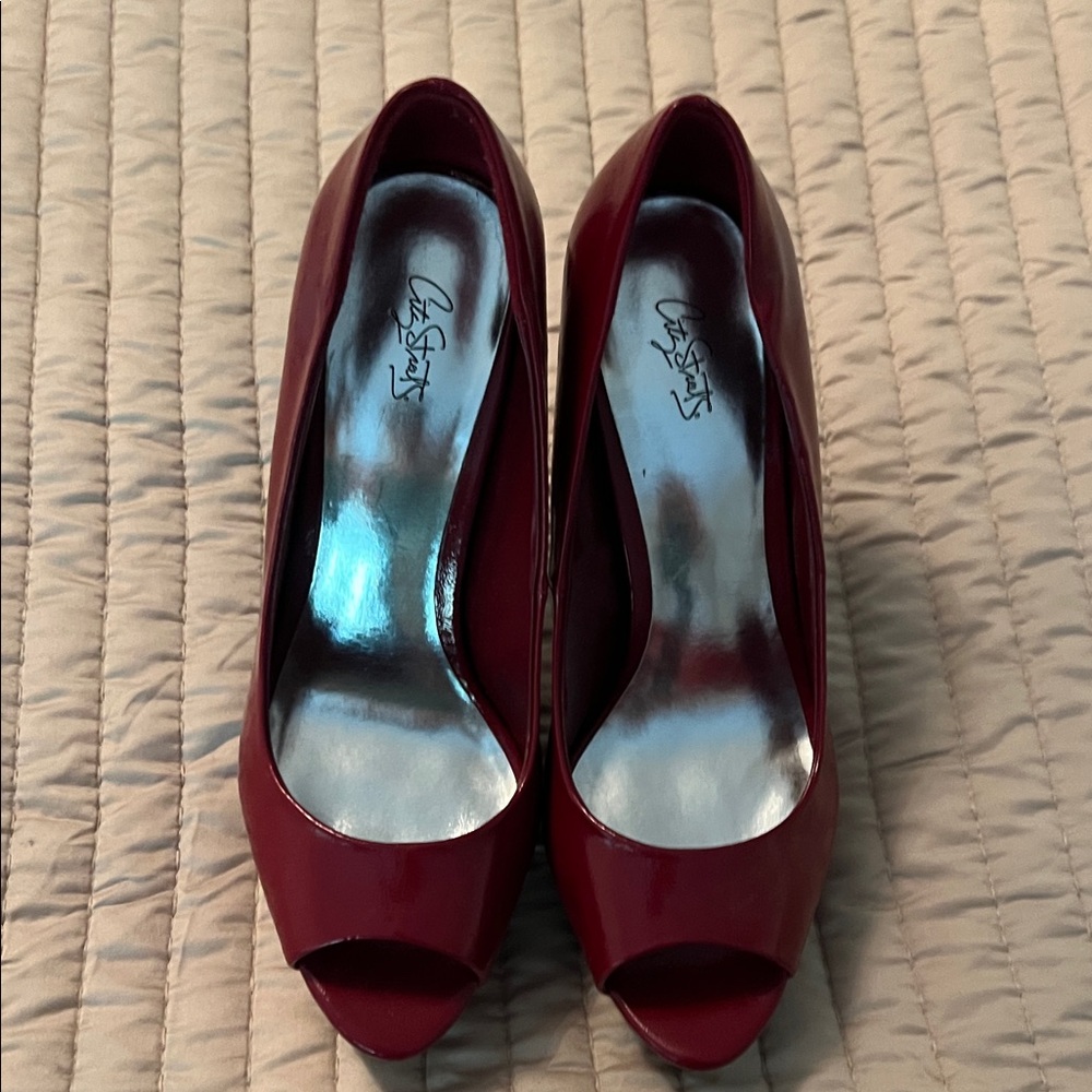 City Streets Chic Red Peep-Toe Heels